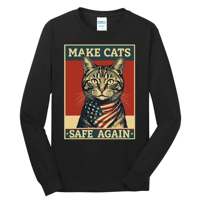 Funny 2024 Presidential Election Make Cats Safe Again Tall Long Sleeve T-Shirt