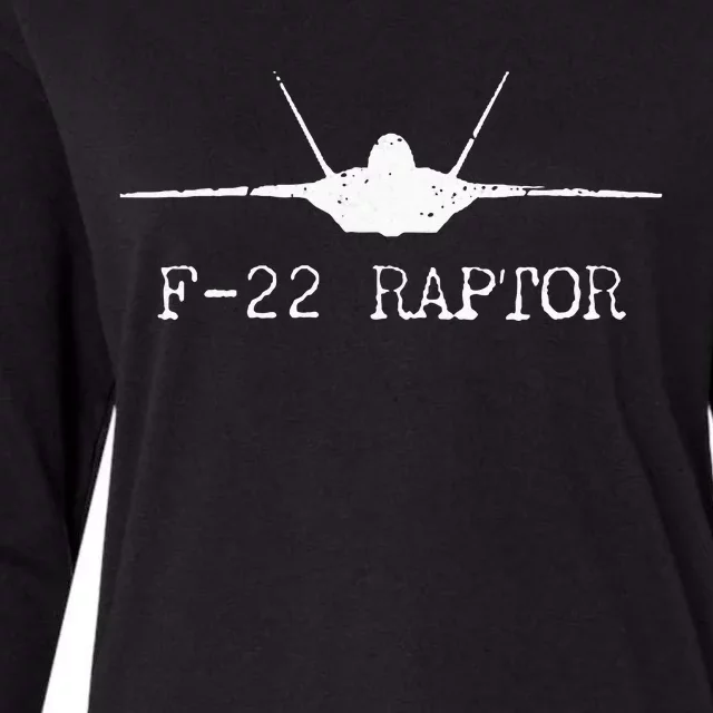 F 22 Raptor Fighter Jet Distressed Silhouette Front And Back Womens Cotton Relaxed Long Sleeve T-Shirt