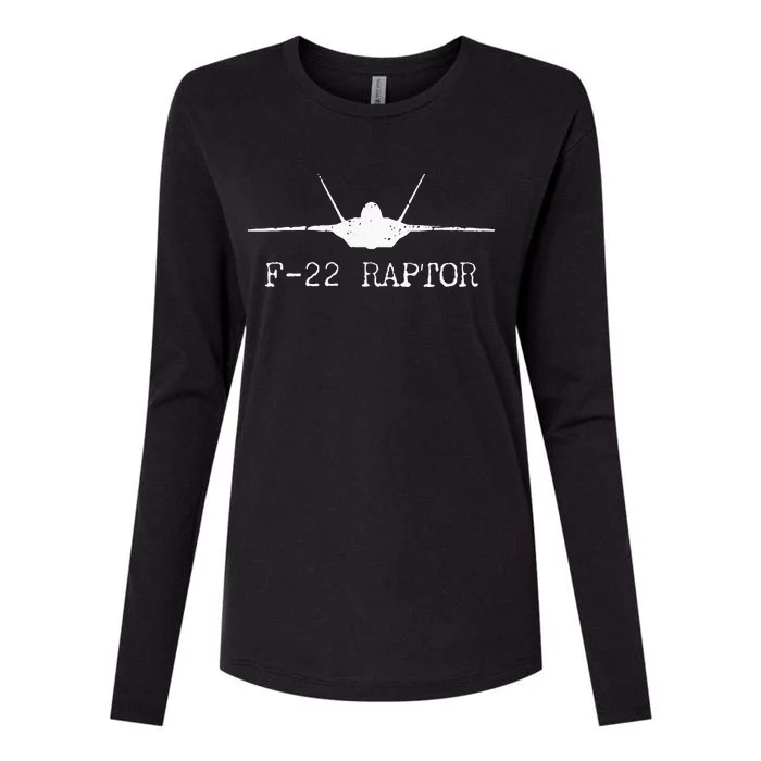 F 22 Raptor Fighter Jet Distressed Silhouette Front And Back Womens Cotton Relaxed Long Sleeve T-Shirt