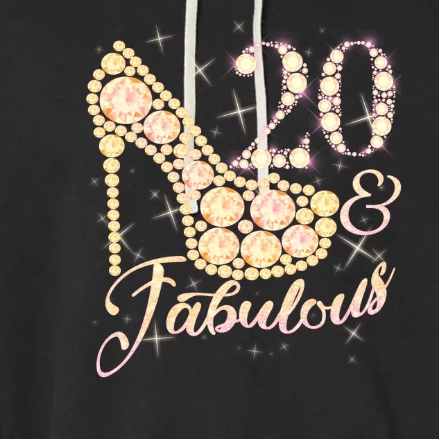 Fabulous & 20 Sparkly Heel 20th Birthday Garment-Dyed Fleece Hoodie