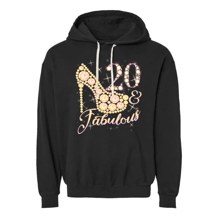 Fabulous & 20 Sparkly Heel 20th Birthday Garment-Dyed Fleece Hoodie