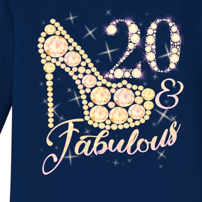 Fabulous & 20 Sparkly Heel 20th Birthday Baby Long Sleeve Bodysuit