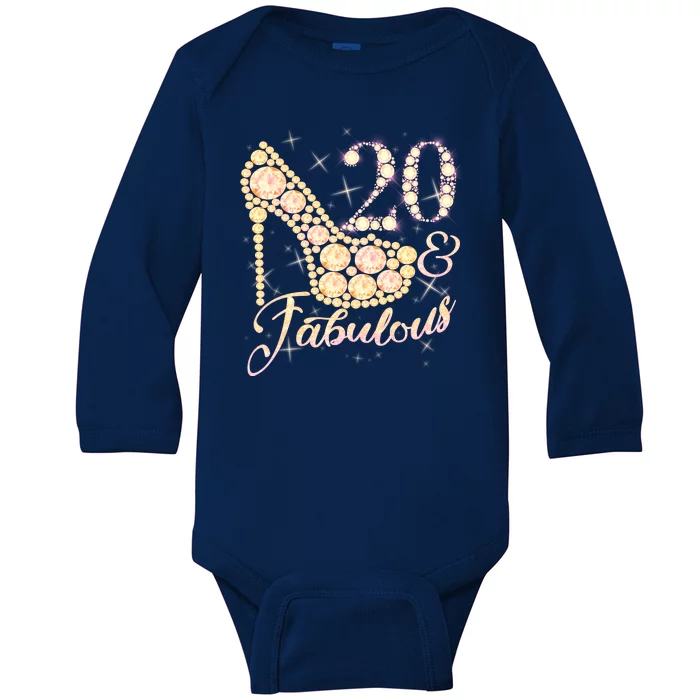 Fabulous & 20 Sparkly Heel 20th Birthday Baby Long Sleeve Bodysuit