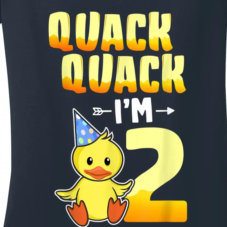 Funny 2 Year Old Girl Boy Duck 2nd Second Birthday Party Gift 1 Women's V-Neck T-Shirt