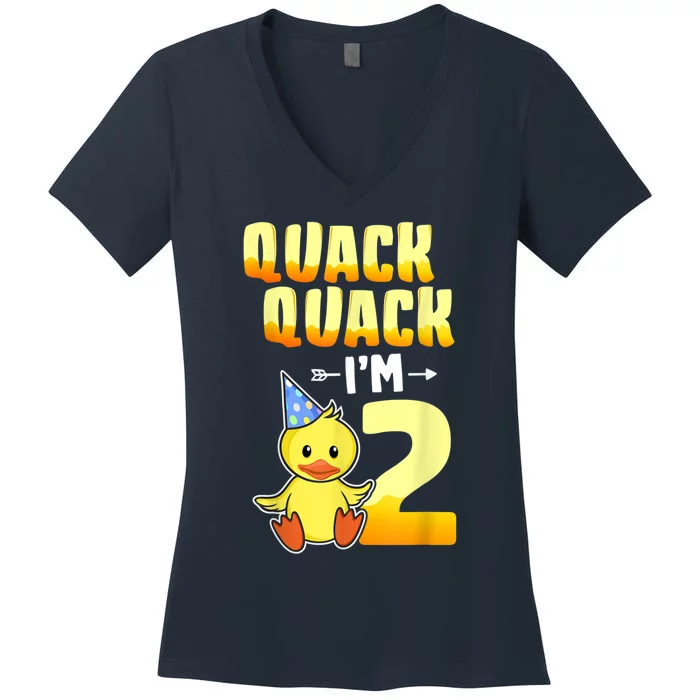 Funny 2 Year Old Girl Boy Duck 2nd Second Birthday Party Gift 1 Women's V-Neck T-Shirt