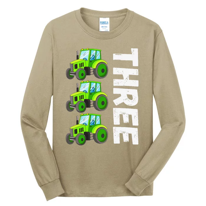 Funny 3rd Birthday Three Tractors Birthday Farming Tall Long Sleeve T-Shirt