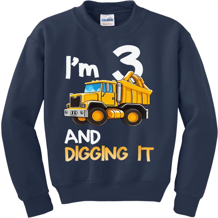 Funny 3th Birthday Construction Three 3yr Old Kids Sweatshirt