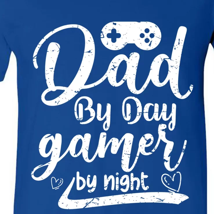 Family 365 Dad By Day Gamer By Night Gift V-Neck T-Shirt