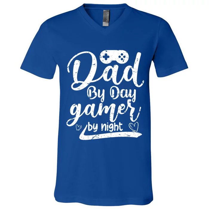 Family 365 Dad By Day Gamer By Night Gift V-Neck T-Shirt