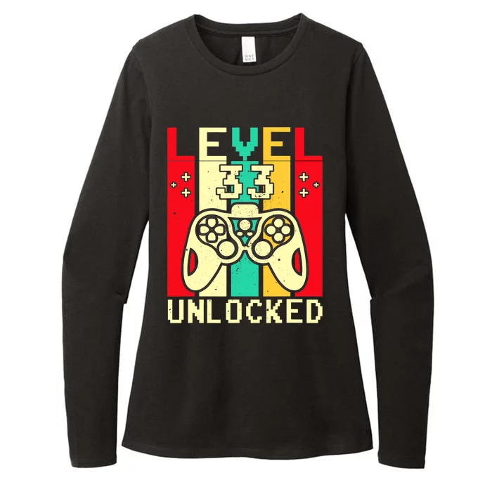 Funny 33rd Gamer  Saying Vintage Level 33 Unlocked Gaming Womens CVC Long Sleeve Shirt