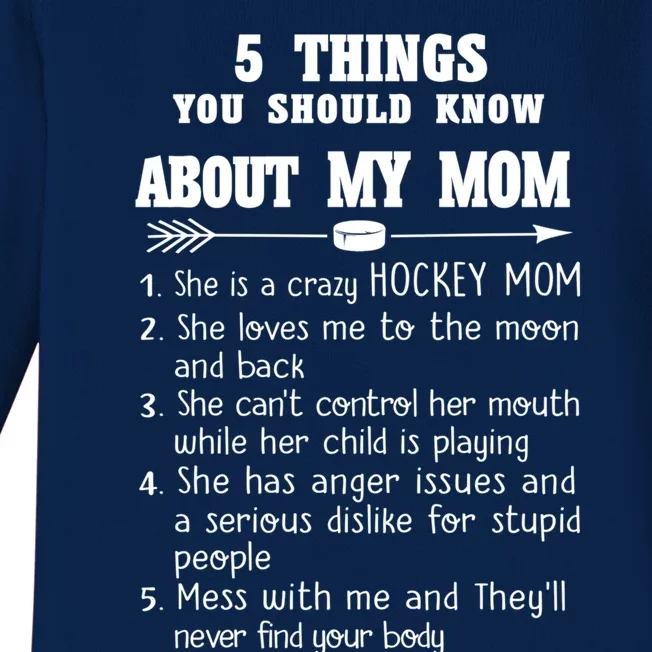 Family 365 Hockey Mom Tee Things About My Hockey Mom Funny Gift Baby Long Sleeve Bodysuit