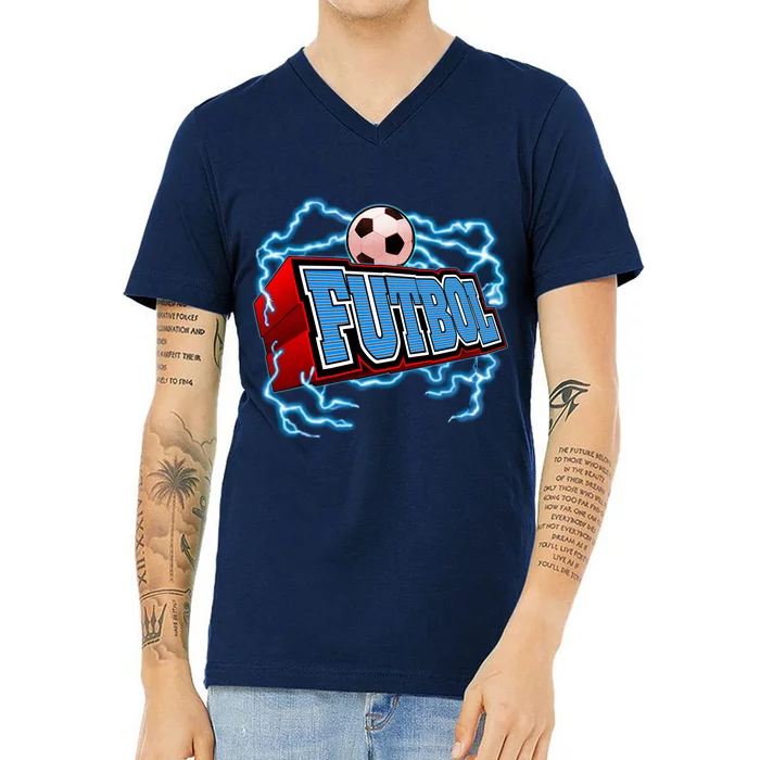 Futbol 3D Logo V-Neck T-Shirt