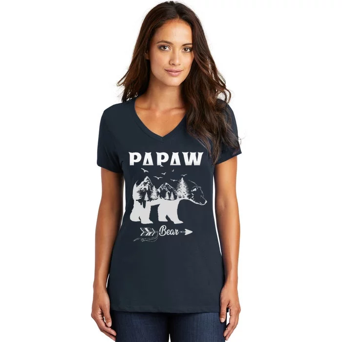 FAMILY 365 Papaw Bear Fathers Day Grandpa Gift Women's V-Neck T-Shirt