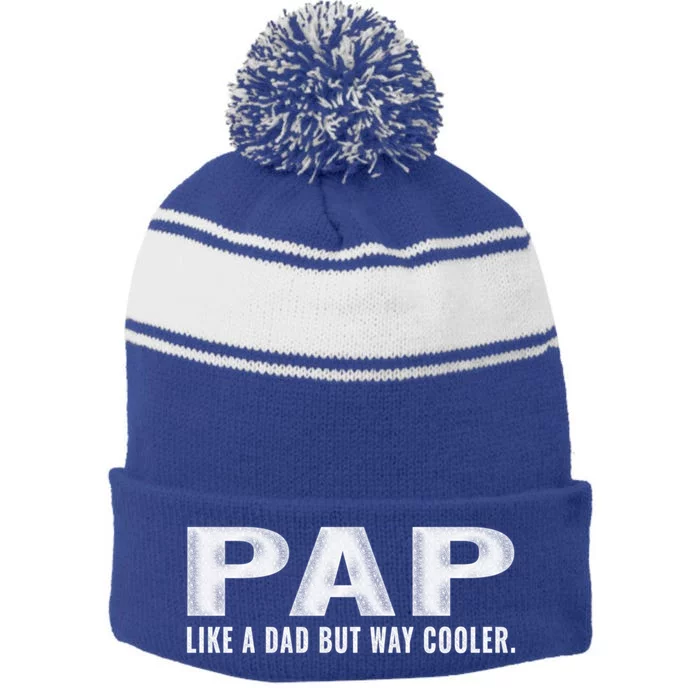 Family 365 Pap Like A Dad But Way Cooler Grandpa Great Gift Stripe Pom Pom Beanie