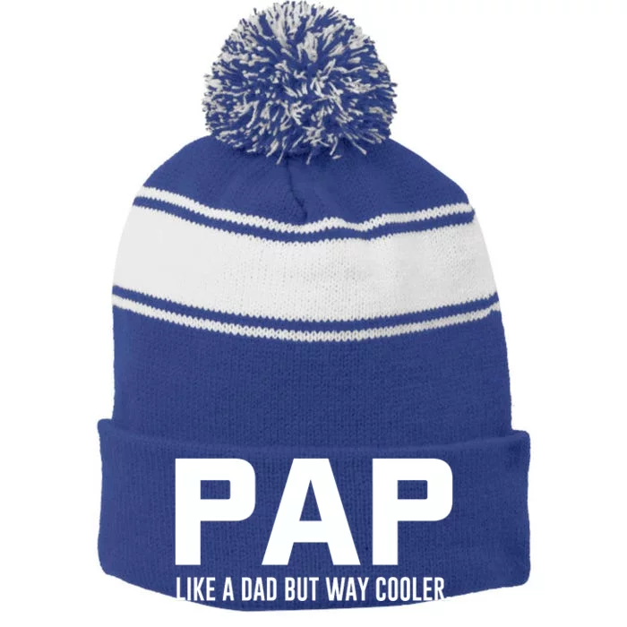 Family 365 Pap Like A Dad But Way Cooler Grandpa Great Gift Stripe Pom Pom Beanie