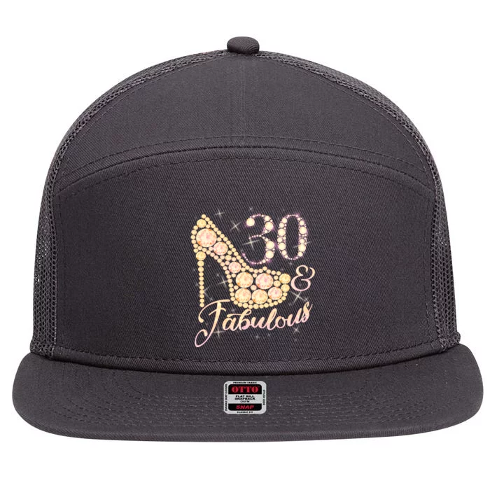 Fabulous & 30 Sparkly Heel 30th Birthday 7 Panel Mesh Trucker Snapback Hat