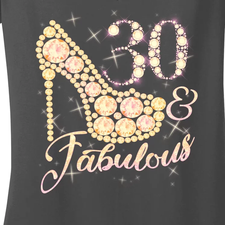 Fabulous & 30 Sparkly Heel 30th Birthday Women's V-Neck T-Shirt