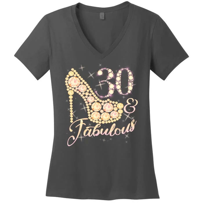 Fabulous & 30 Sparkly Heel 30th Birthday Women's V-Neck T-Shirt