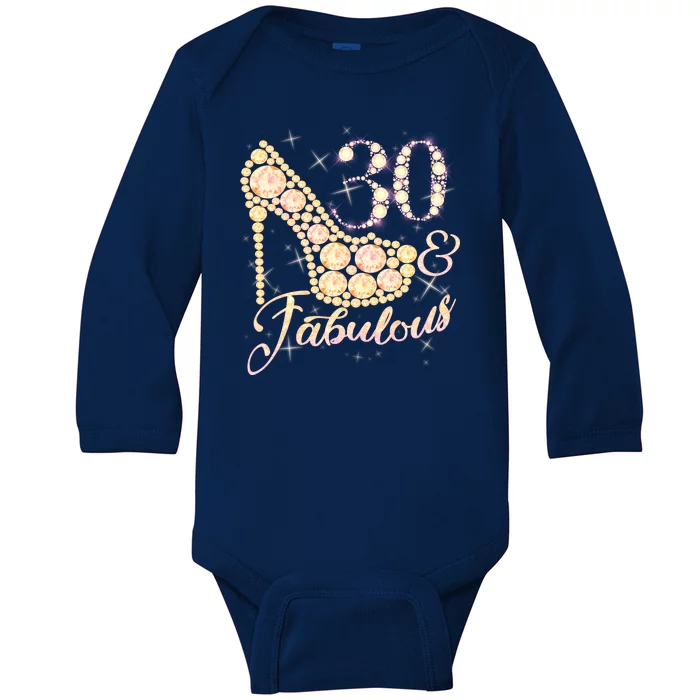 Fabulous & 30 Sparkly Heel 30th Birthday Baby Long Sleeve Bodysuit