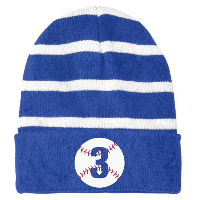 Funny 3 Up 3 Down Baseball Graphic Design Baseball Gift Striped Beanie with Solid Band