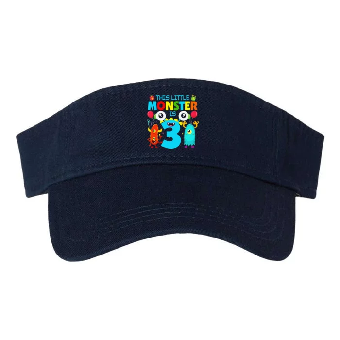 Funny 3 Year Old Gifts This Little Monster Is 3rd Birthday Valucap Bio-Washed Visor