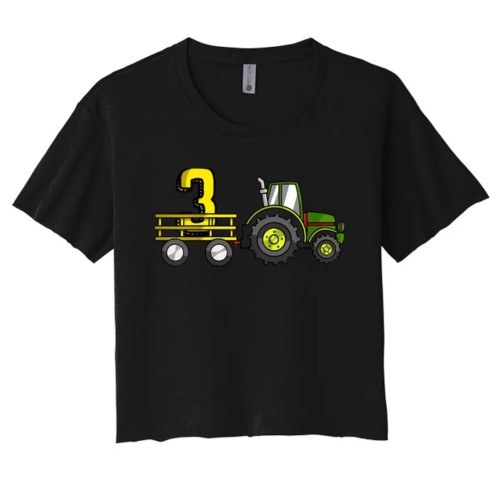 Farm 3 Year Old Barnyard Boy 3rd Birthday Tractor Women's Crop Top Tee