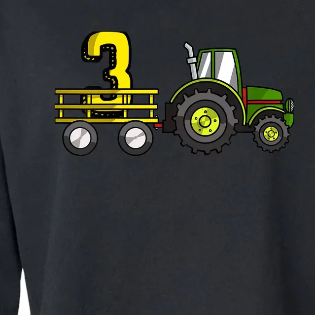 Farm 3 Year Old Barnyard Boy 3rd Birthday Tractor Cropped Pullover Crew