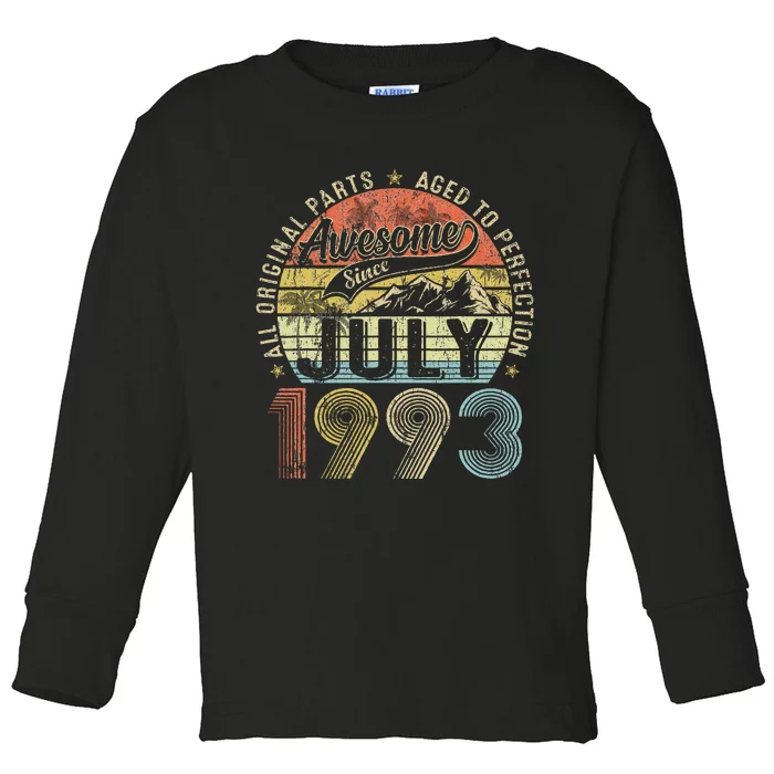 Funny 30 Year Old July 1993 Vintage Retro 30th Birthday Gift Toddler Long Sleeve Shirt