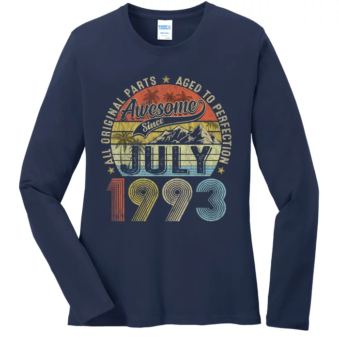 Funny 30 Year Old July 1993 Vintage Retro 30th Birthday Ladies Long Sleeve Shirt