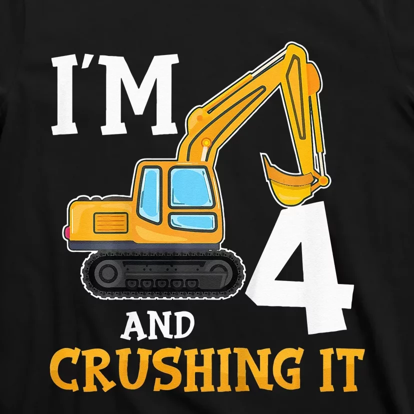 Four 4yr 4th Birthday Digger Construction 4 Years Old T-Shirt