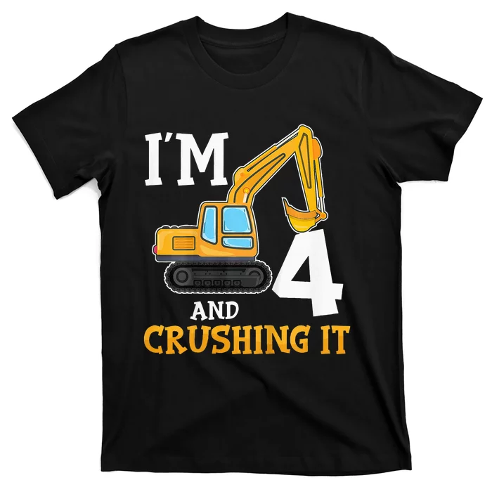 Four 4yr 4th Birthday Digger Construction 4 Years Old T-Shirt