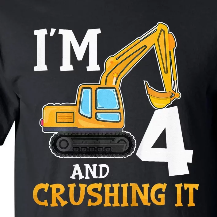 Four 4yr 4th Birthday Digger Construction 4 Years Old Tall T-Shirt