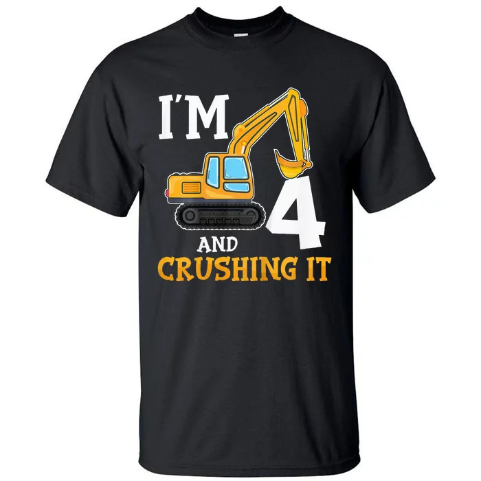 Four 4yr 4th Birthday Digger Construction 4 Years Old Tall T-Shirt