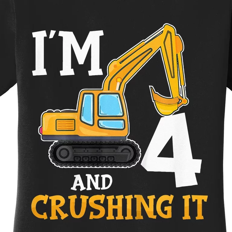 Four 4yr 4th Birthday Digger Construction 4 Years Old Women's T-Shirt