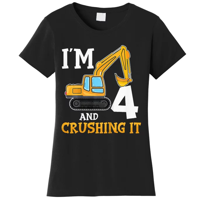 Four 4yr 4th Birthday Digger Construction 4 Years Old Women's T-Shirt