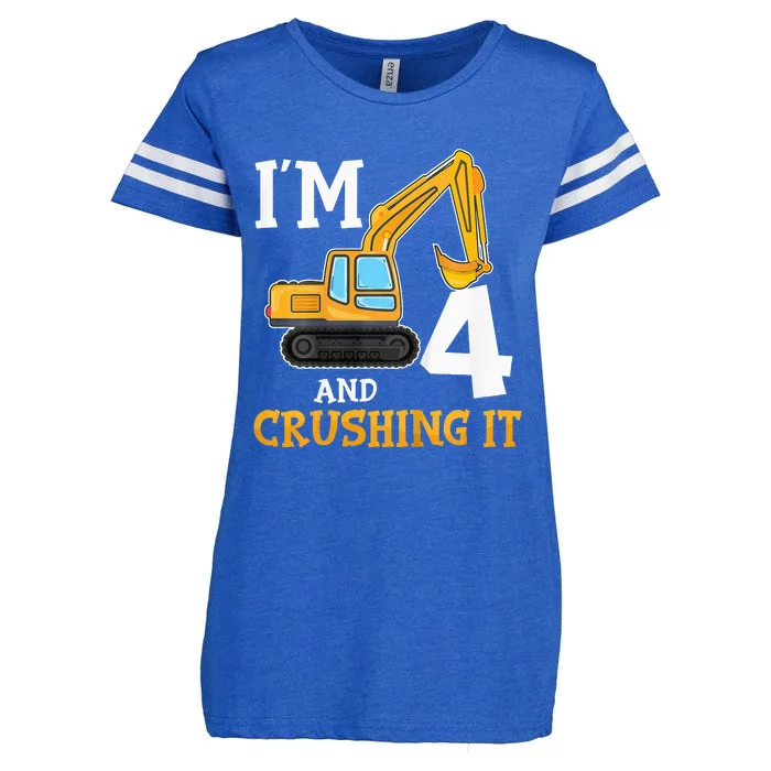 Four 4yr 4th Birthday Digger Construction 4 Years Old Enza Ladies Jersey Football T-Shirt