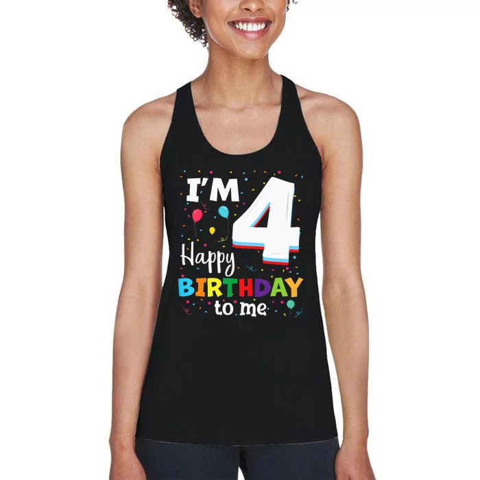 Four 4yr 4th Birthday Happy Birthday 4 Years Old Women's Racerback Tank