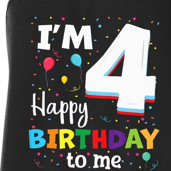 Four 4yr 4th Birthday Happy Birthday 4 Years Old Women's Racerback Tank