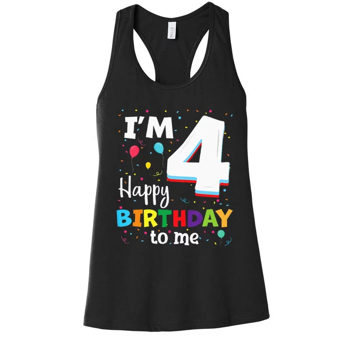 Four 4yr 4th Birthday Happy Birthday 4 Years Old Women's Racerback Tank