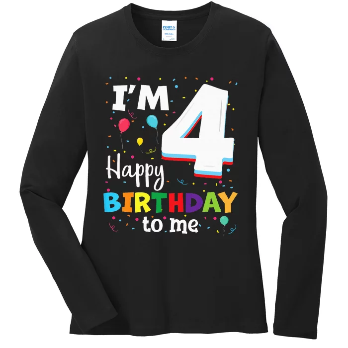 Four 4yr 4th Birthday Happy Birthday 4 Years Old Ladies Long Sleeve Shirt