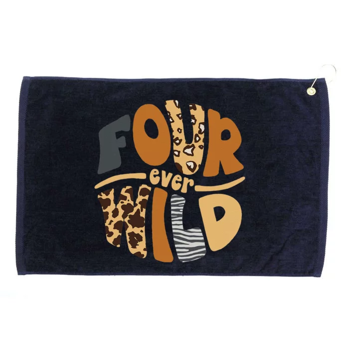 Funny 4yr 4th Birthday Four Ever Wild Leopard Grommeted Golf Towel