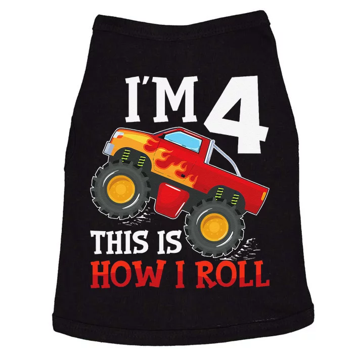 Four 4yr 4th Birthday Monster Truck Boy 4 Years Old Gift Doggie Tank