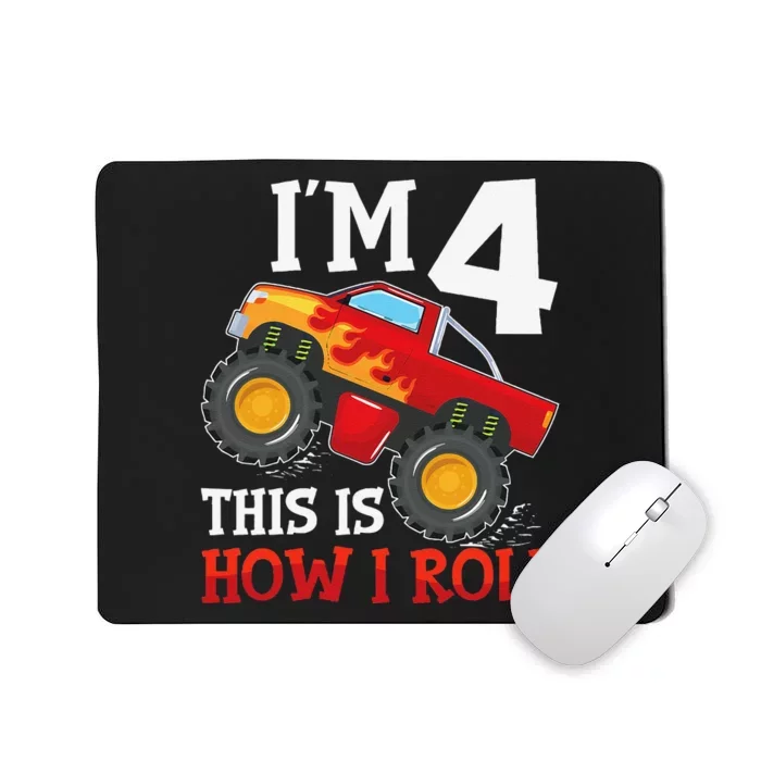 Four 4yr 4th Birthday Monster Truck Boy 4 Years Old Gift Mousepad