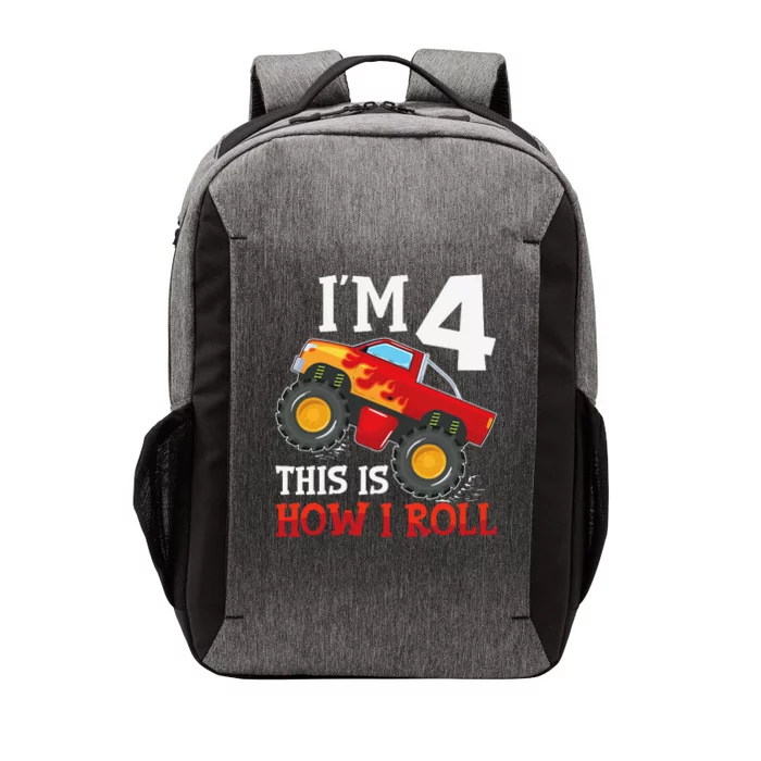 Four 4yr 4th Birthday Monster Truck Boy 4 Years Old Gift Vector Backpack