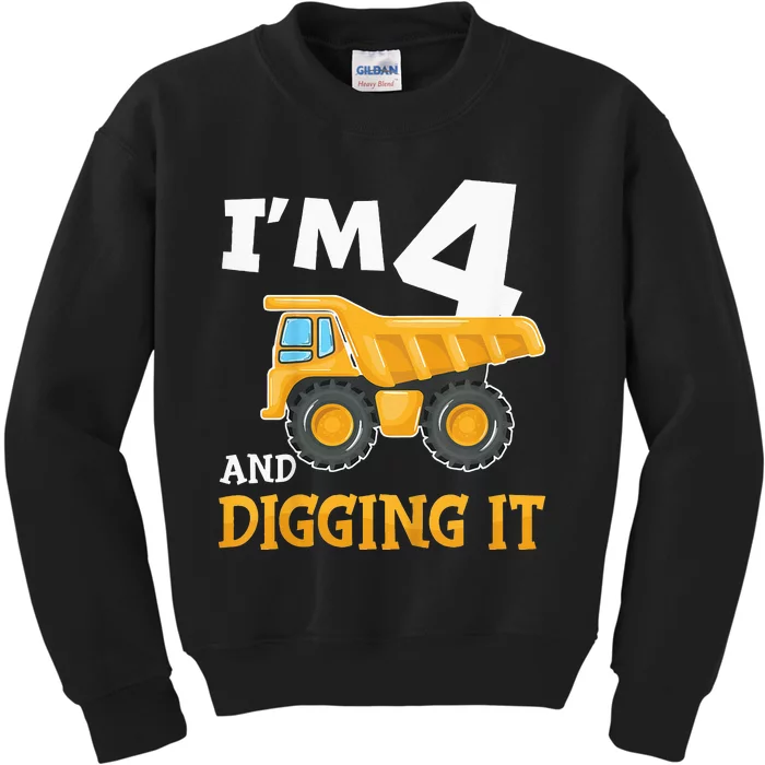 Four 4yr 4th Birthday Construction Boy 4 Years Old Kids Sweatshirt