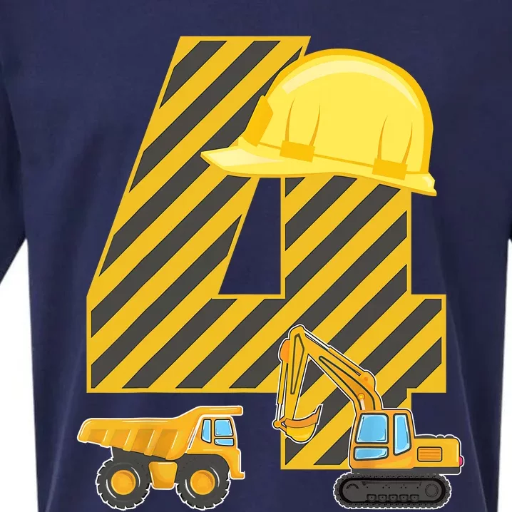 Four 4yr 4th Birthday Construction Outfit Boy 4 Years Old Sueded Cloud Jersey T-Shirt