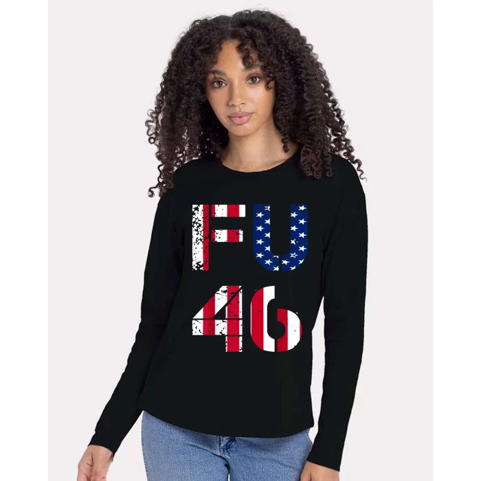 FU 46 Anti Biden Vintage Retro Distressed American Flag Womens Cotton Relaxed Long Sleeve T-Shirt