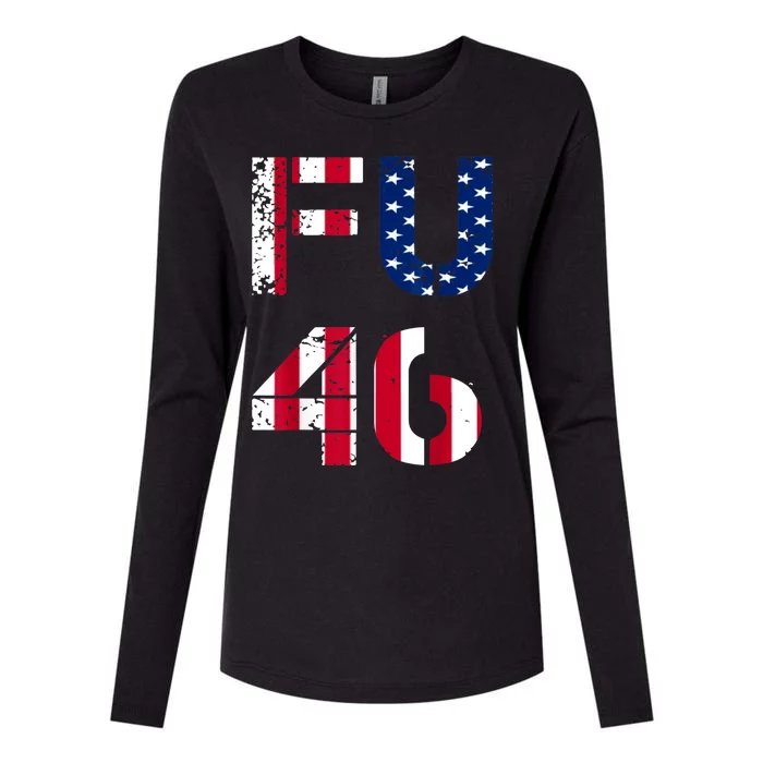 FU 46 Anti Biden Vintage Retro Distressed American Flag Womens Cotton Relaxed Long Sleeve T-Shirt