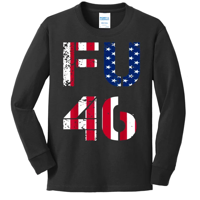 FU 46 Anti Biden Vintage Retro Distressed American Flag Kids Long Sleeve Shirt