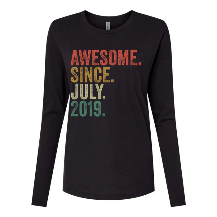 Funny 4th Birthday Gift 4 Year Old Awesome Since July 2019 Gift Womens Cotton Relaxed Long Sleeve T-Shirt